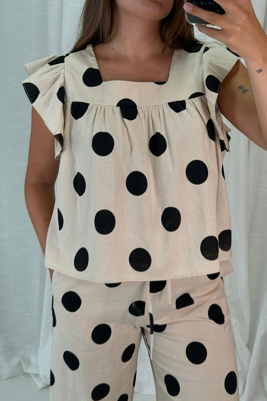 A-bee - Fanny Dot Shirt - Ecru Bluser