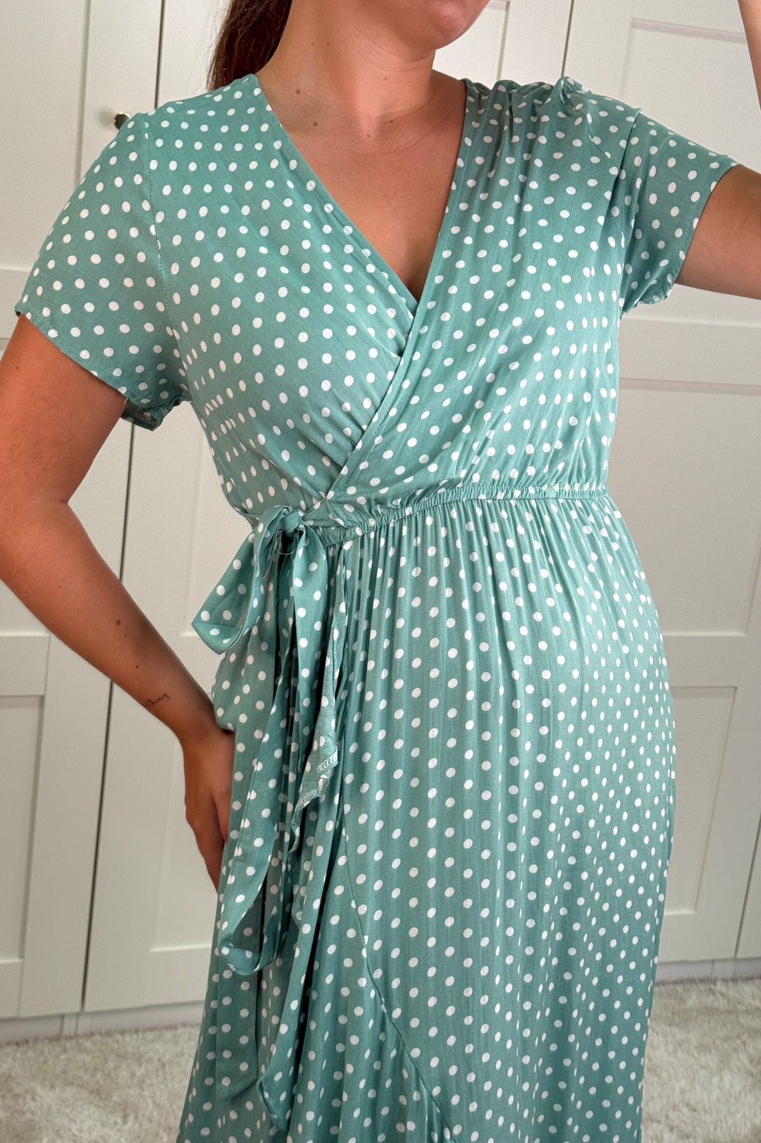 A-bee - Ginevra Dot Wrap Dress - Green Kjoler