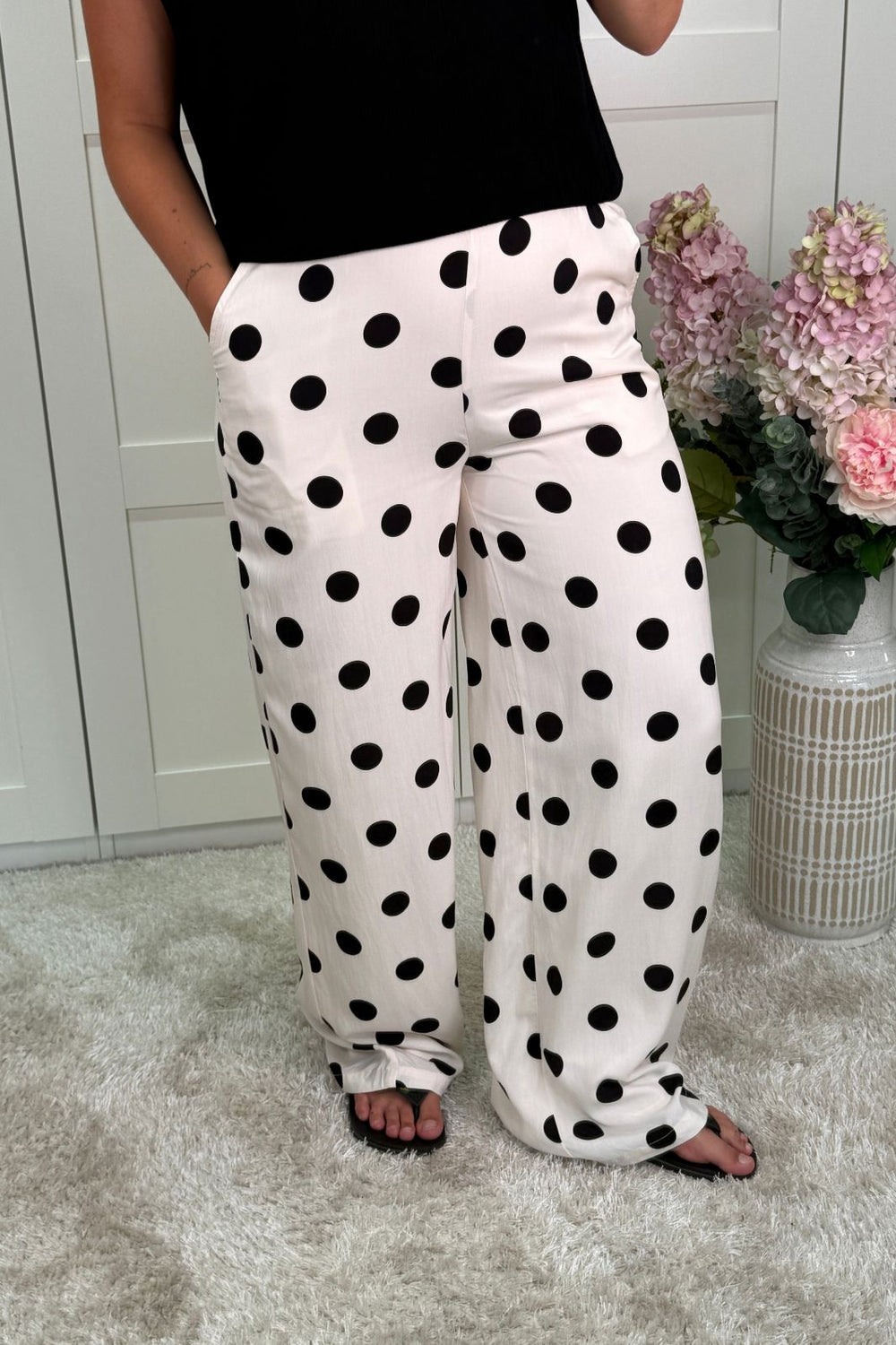 A-bee - Juliana Wide Dot Pants - Beige Bukser