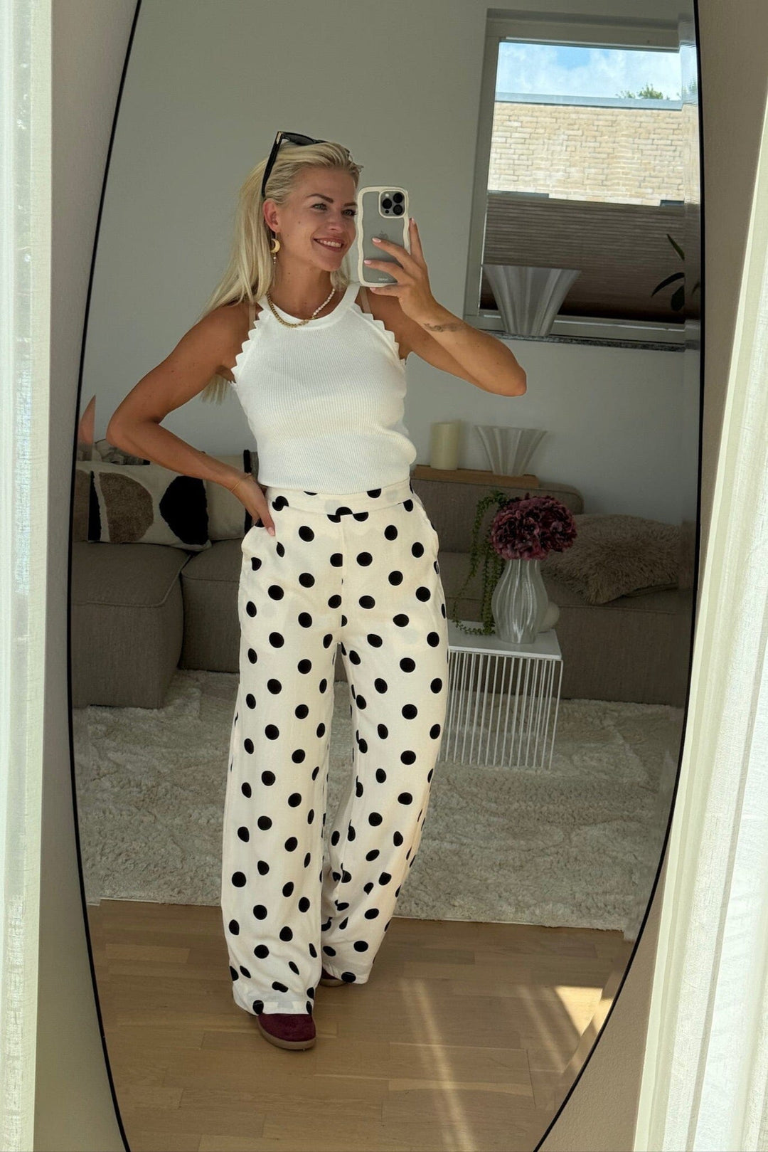 A-bee - Juliana Wide Dot Pants - Beige Bukser