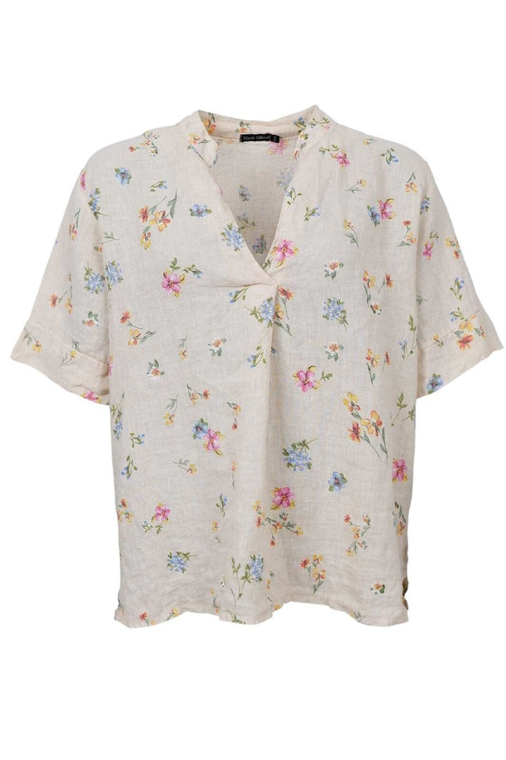 Black Colour - Bcmelina Ss Linen Blouse 40842 - Flower