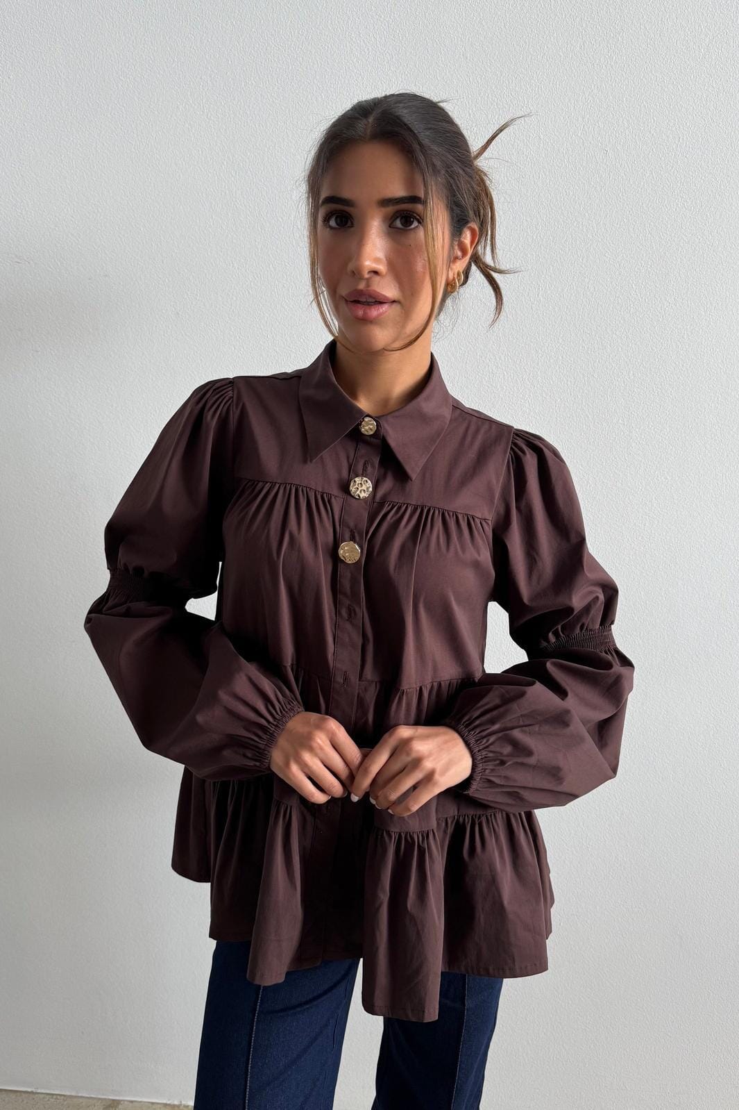 Continue - Sanna Gold Buttons 15085 - Dark Brown Bluser