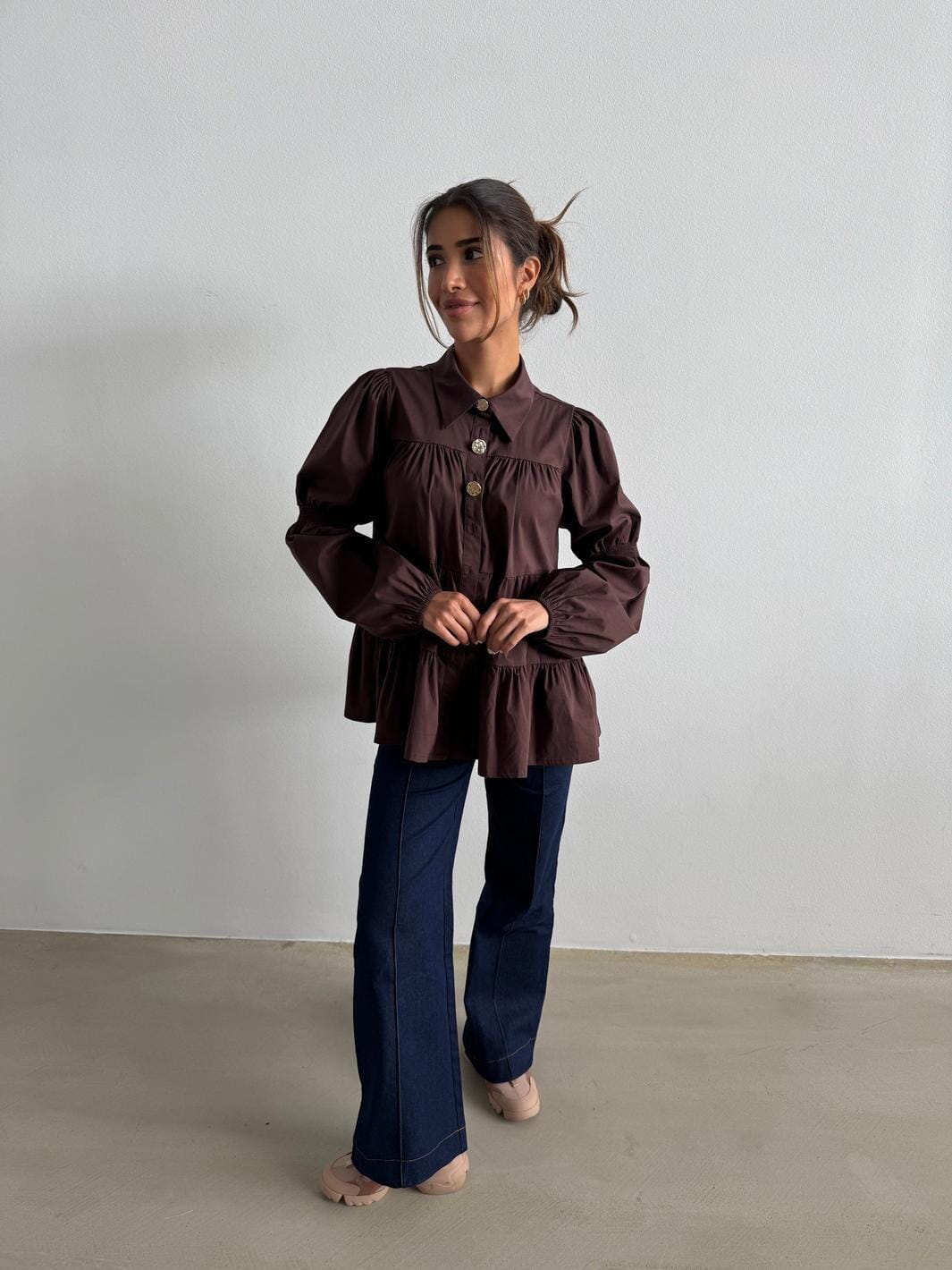 Continue - Sanna Gold Buttons 15085 - Dark Brown Bluser