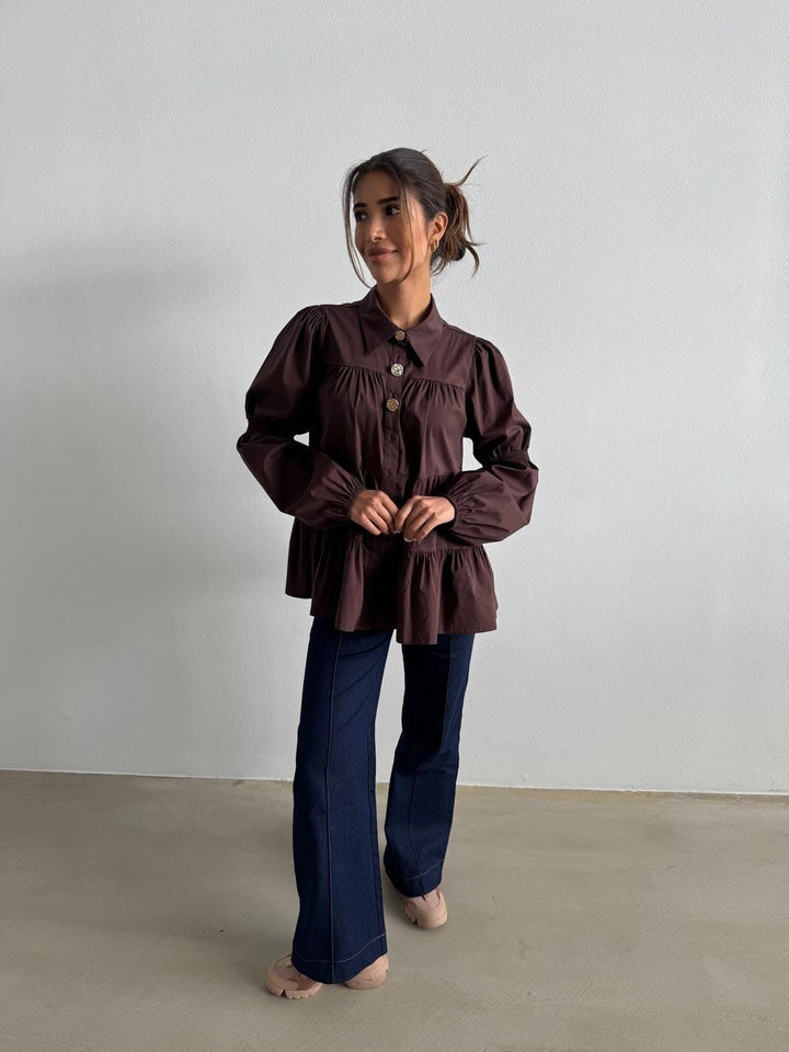 Continue - Sanna Gold Buttons 15085 - Dark Brown Bluser