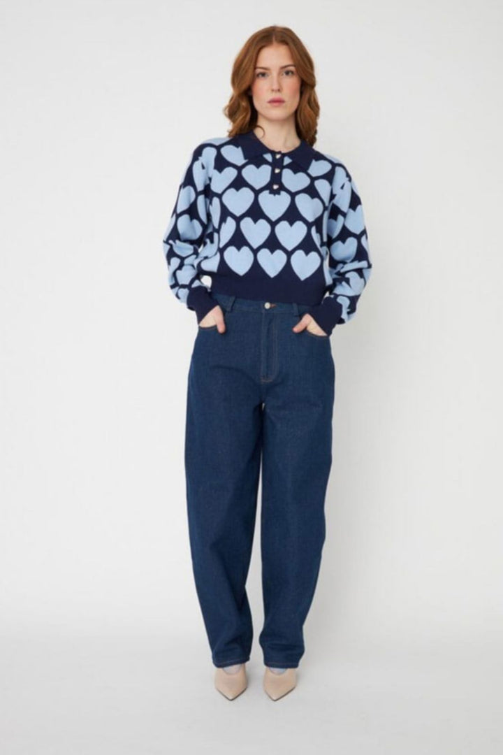 Cras - Lovemy Pullover C504 - 7018 - 7018 Blue Strikbluser