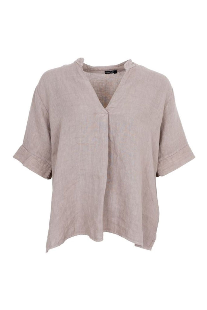 Forudbestilling - Black Colour - Bcmelina Ss Linen Blouse 40842 - Taupe Bluser