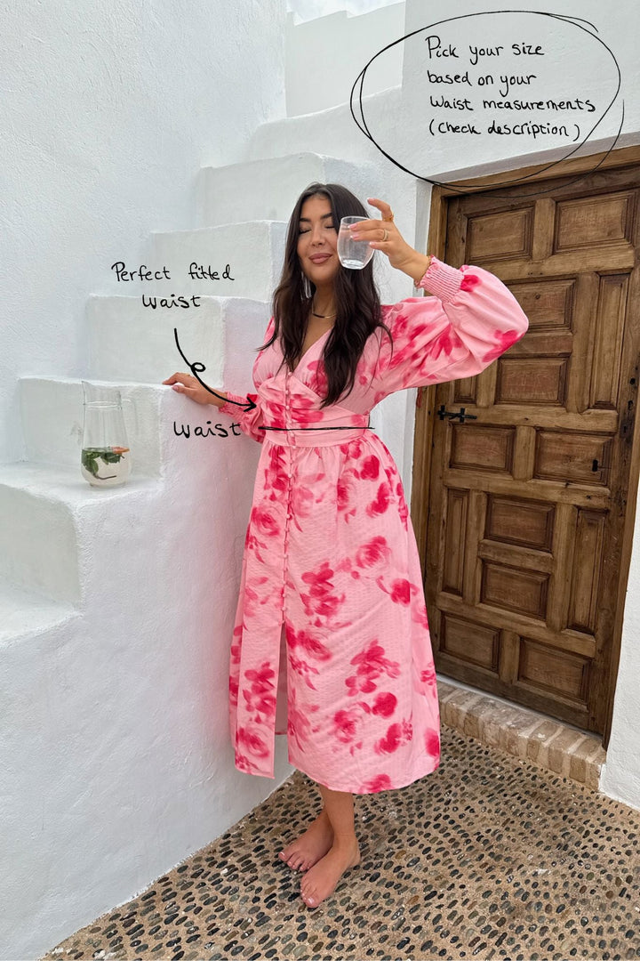 Forudbestilling - BYIC - Adelic Long Dress - apfp Abstract Pink Flower Print Kjoler