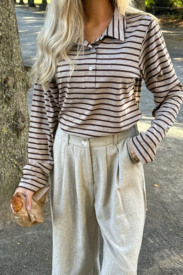 Forudbestilling - BYIC - Carlyic Polo A23757 - Bbs Beige Brown Stripes Bluser