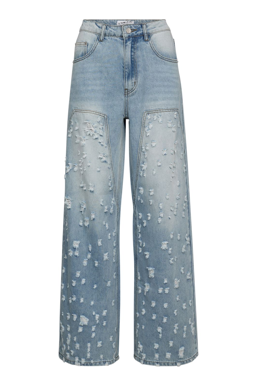 Forudbestilling - Haute L'Amitié - Bleach Distressed Patch Jeans HL10336 - Bleached Denim Jeans