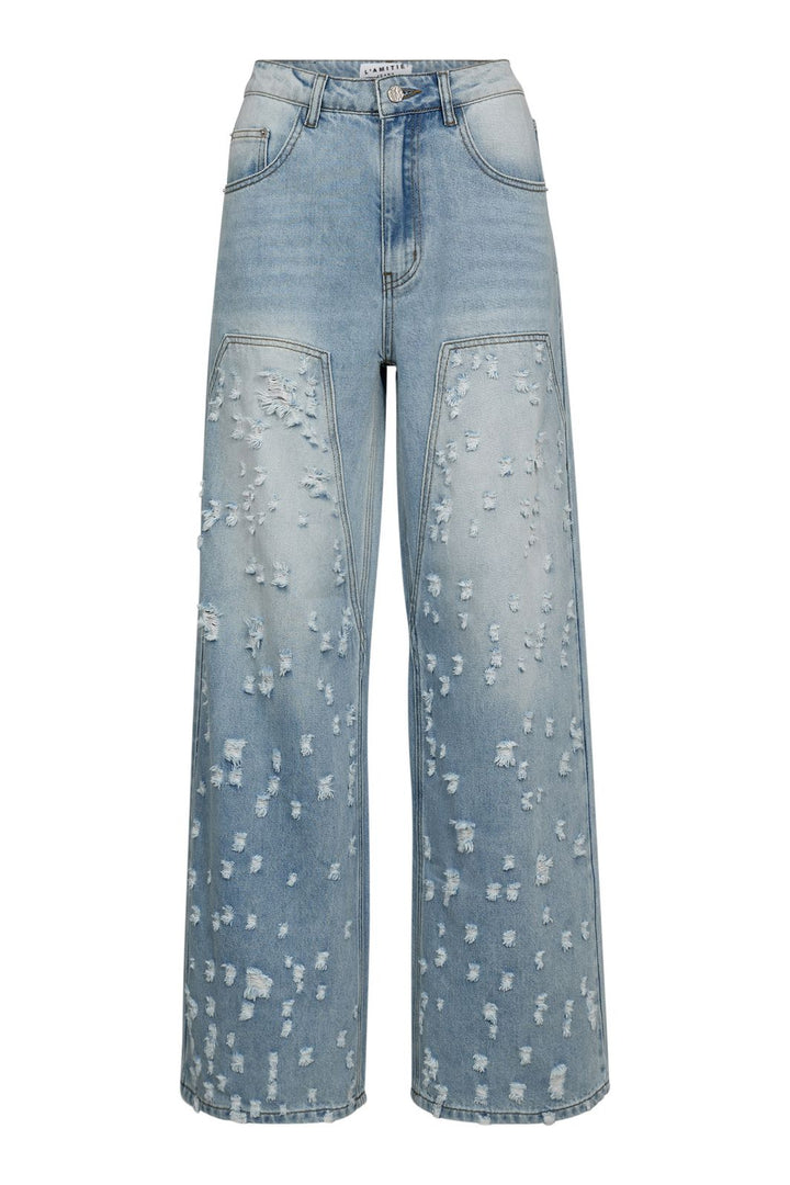 Forudbestilling - Haute L'Amitié - Bleach Distressed Patch Jeans HL10336 - Bleached Denim Jeans