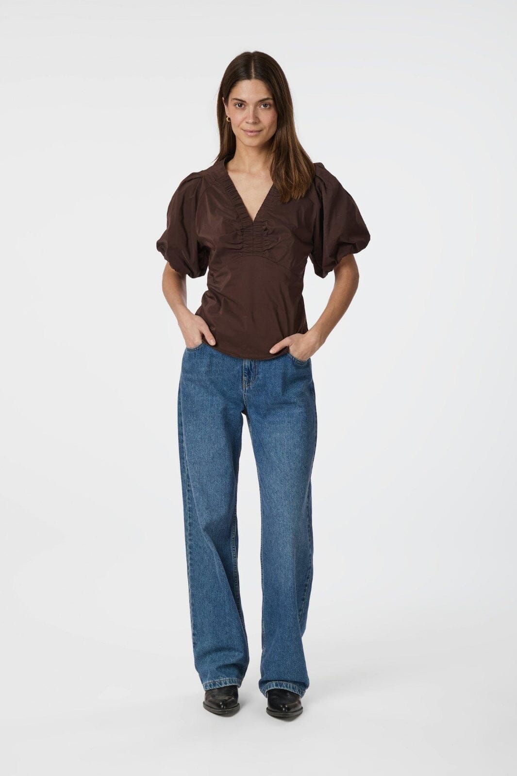 Neo Noir - Irina Poplin Blouse 162219 - 676 - Dark Brown