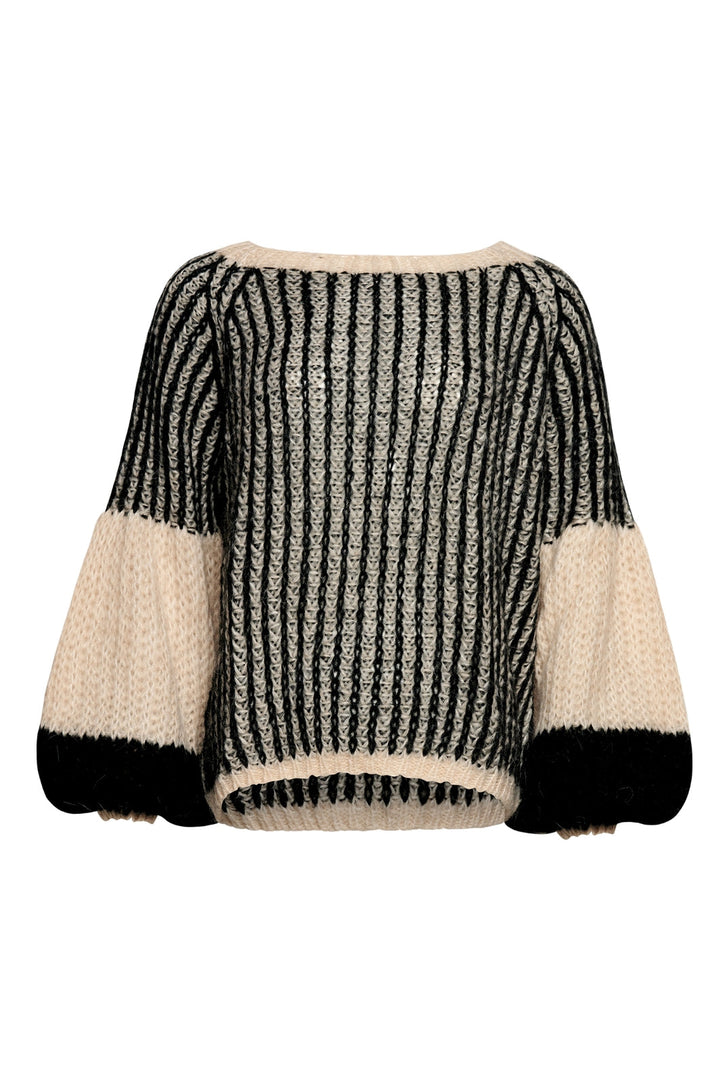 Forudbestilling - Noella - Liana Knit Sweater - Cream/black (August/September) Strikbluser
