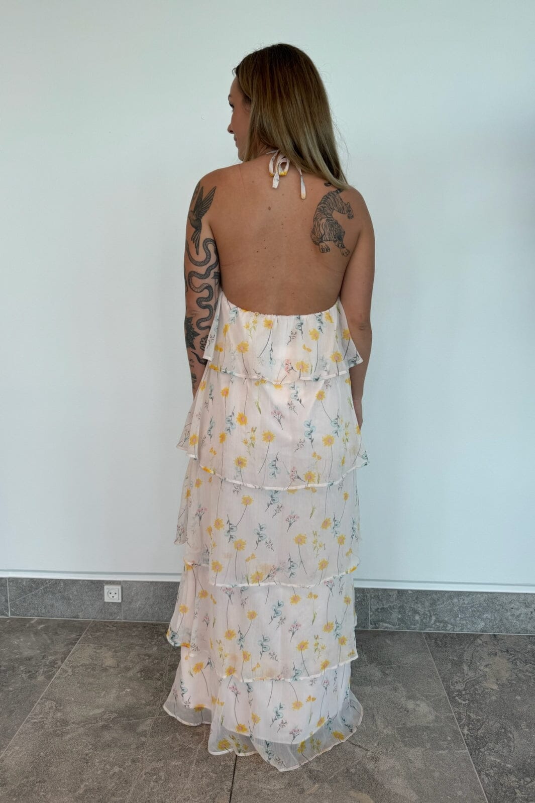 Forudbestilling - Pieces - Pcclara Sl Long Layred Dress Kca - 4785295 Barely Pink Flowers Kjoler