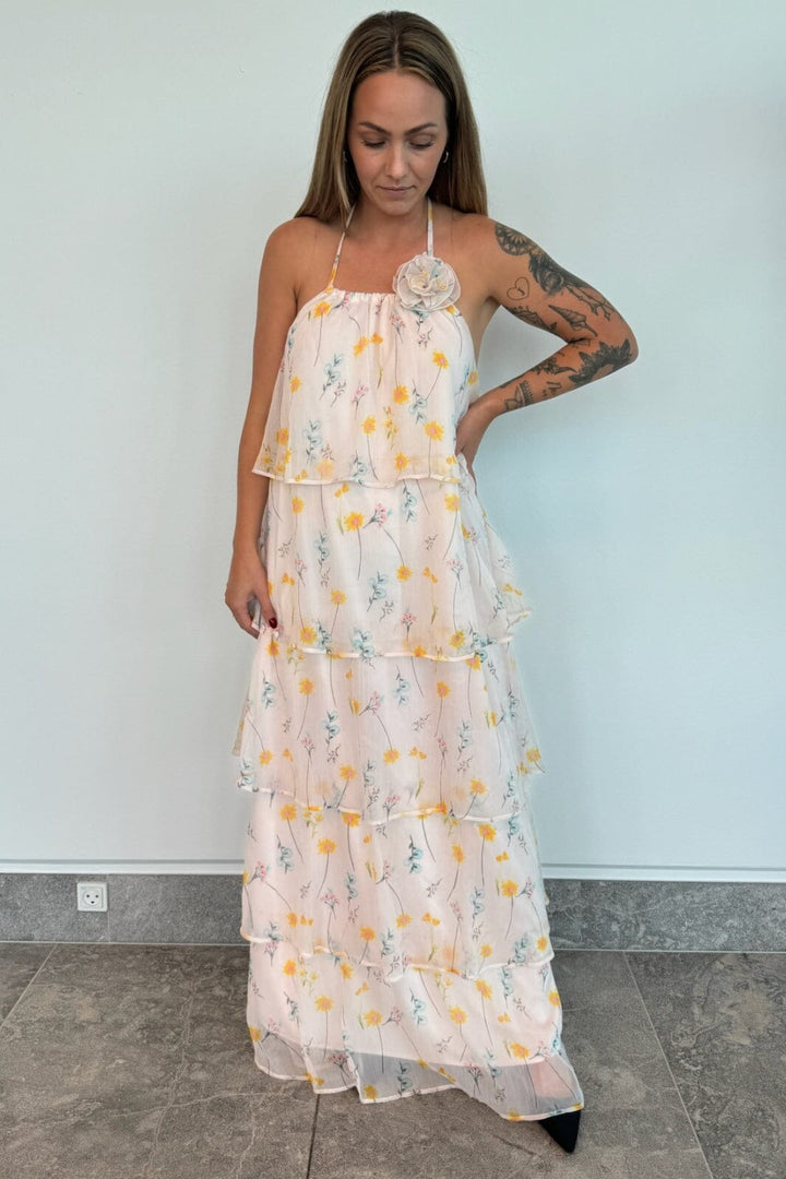 Forudbestilling - Pieces - Pcclara Sl Long Layred Dress Kca - 4785295 Barely Pink Flowers Kjoler