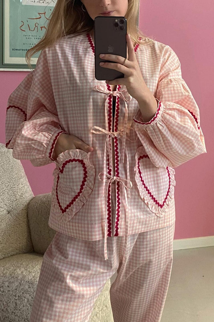 Forudbestilling - Sissel Edelbo - Astrid Organic Cotton Top - Pink Checks (Maj/Juni) Toppe