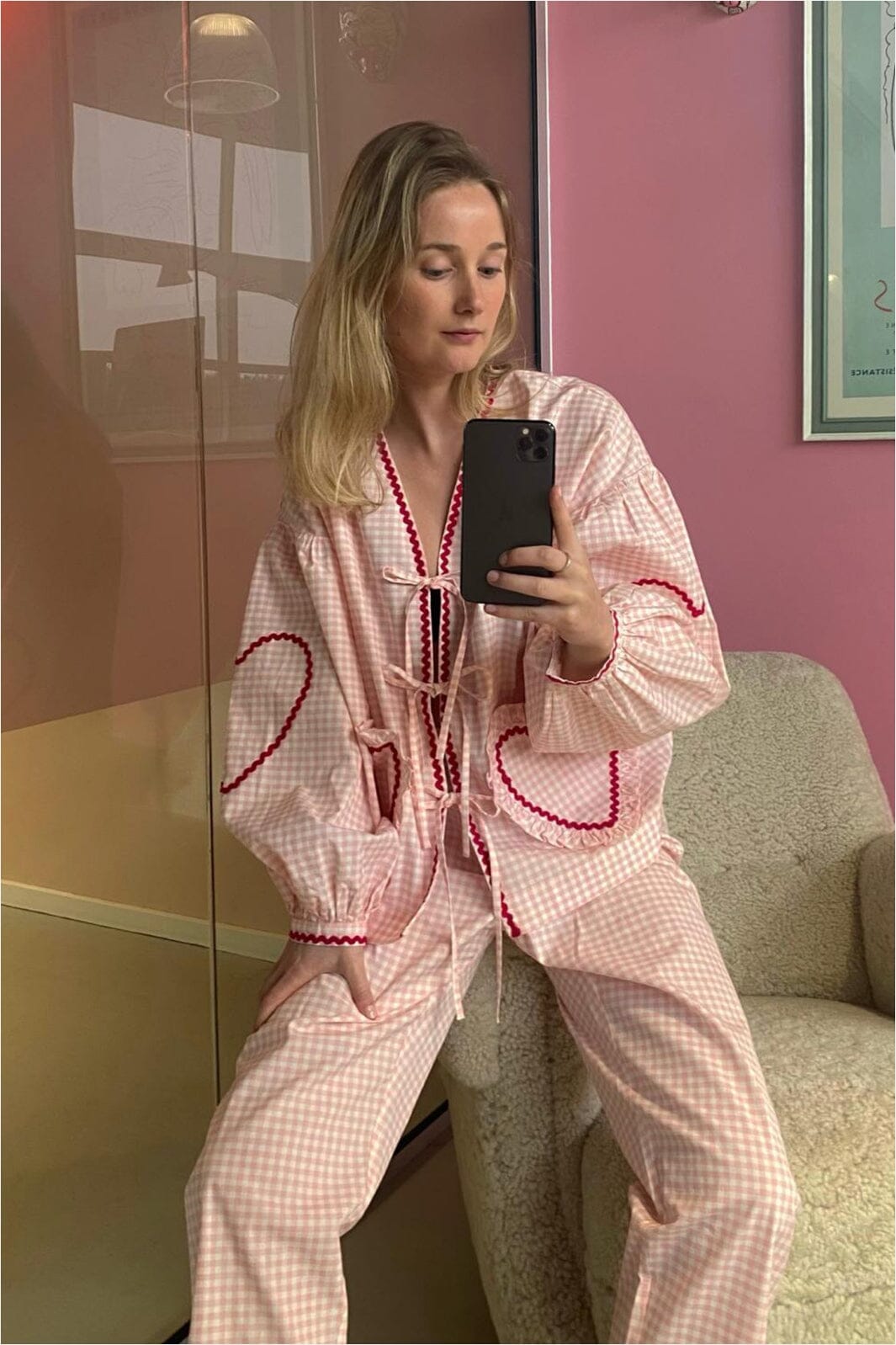 Forudbestilling - Sissel Edelbo - Astrid Organic Cotton Top - Pink Checks (Maj/Juni) Toppe