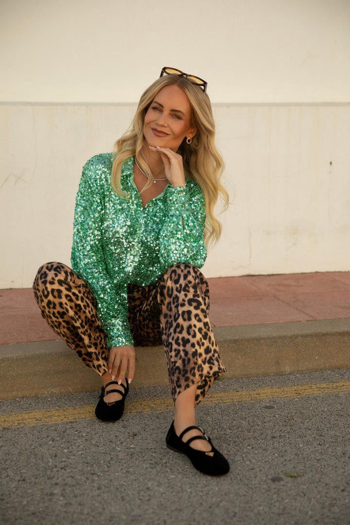 Forudbestilling - Valentin Studio - Classy Sequins Shirt 163336 - 153 - Mint Skjorter