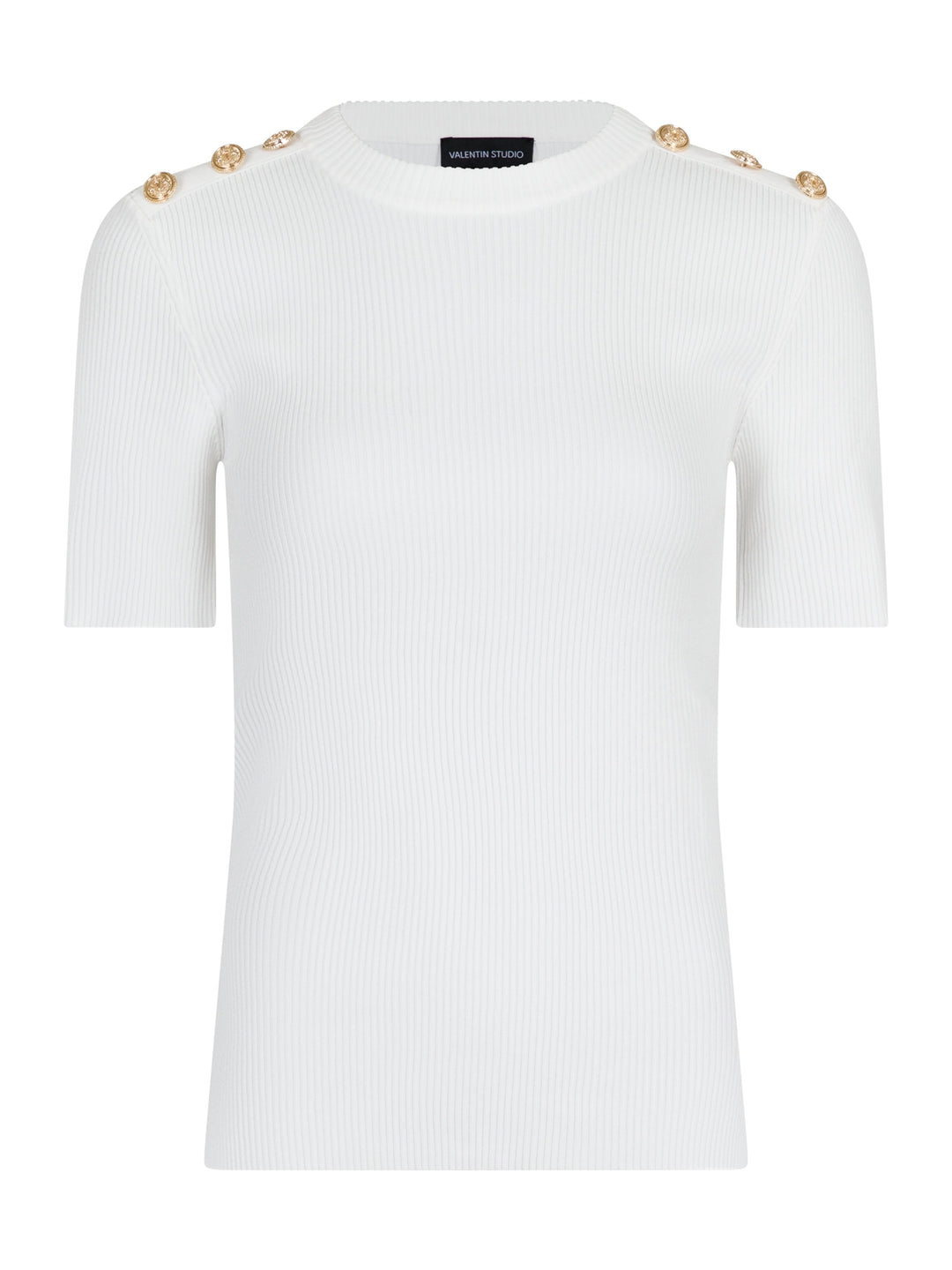 Valentin Studio - Gold Button Knit T-shirt - Off White