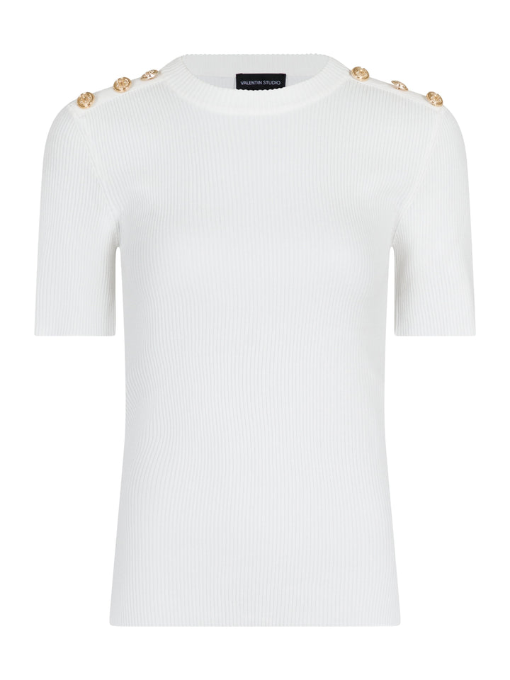Valentin Studio - Gold Button Knit T-shirt - Off White