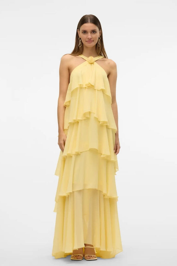 Forudbestilling - Vero Moda - Vmfelicia Sl Ruffle Maxi Dress - 4748265 Pale Banana