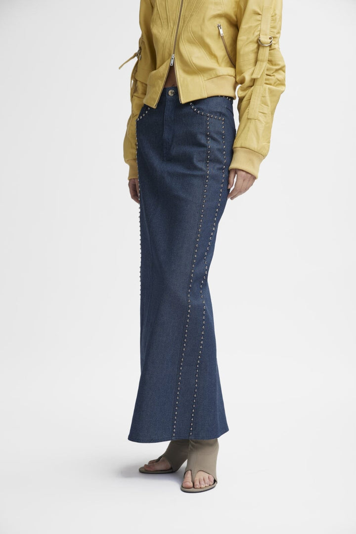 Gestuz - RockieGZ HW long skirt - Dark blue Unwashed Nederdele