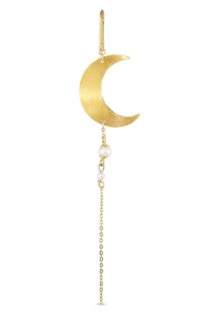 Jane Kønig - Half Moon Earring with pearl chain Right - Golden