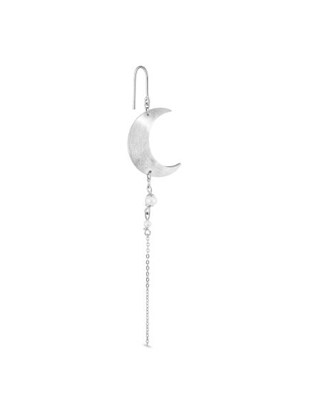 Jane Kønig - Half Moon Earring with pearl chain - Silver Øreringe