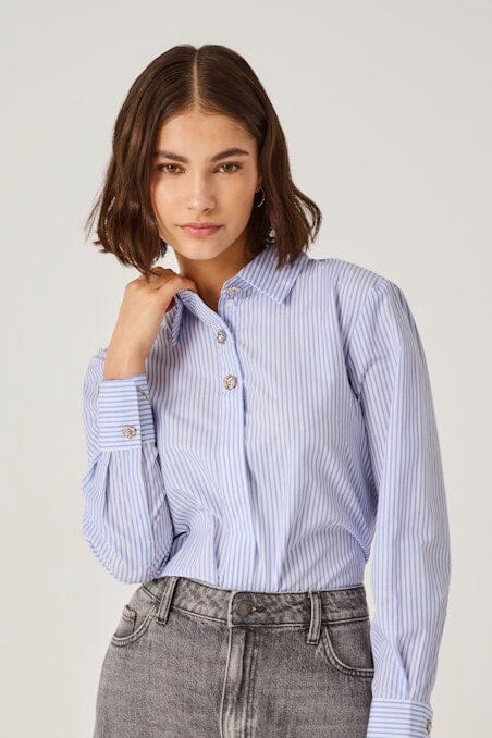 JDY - Jdysoho L/S Loose Striped Shirt - 4950438 White Cashmere Blue Skjorter