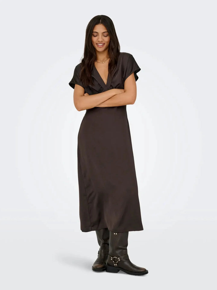 JDY - Jdyurba S/S Midi Satin Dress - 5021148 Chocolate Torte Kjoler
