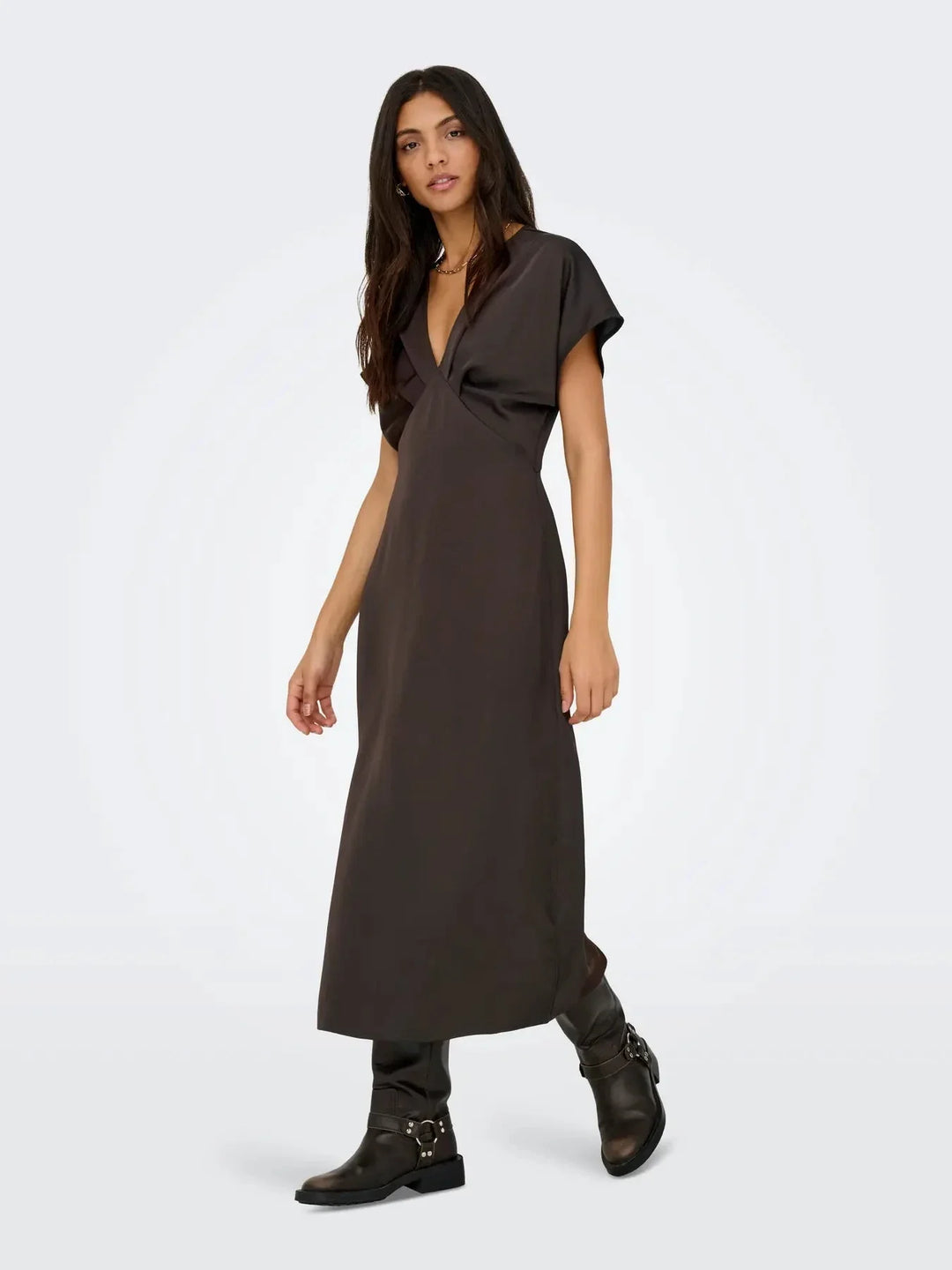 JDY - Jdyurba S/S Midi Satin Dress - 5021148 Chocolate Torte Kjoler