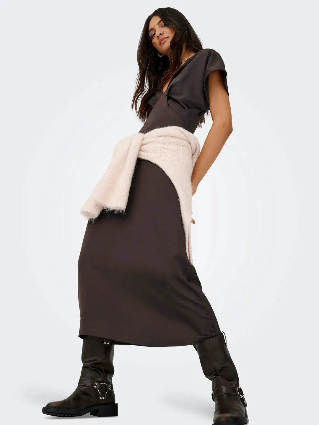 JDY - Jdyurba S/S Midi Satin Dress - 5021148 Chocolate Torte Kjoler