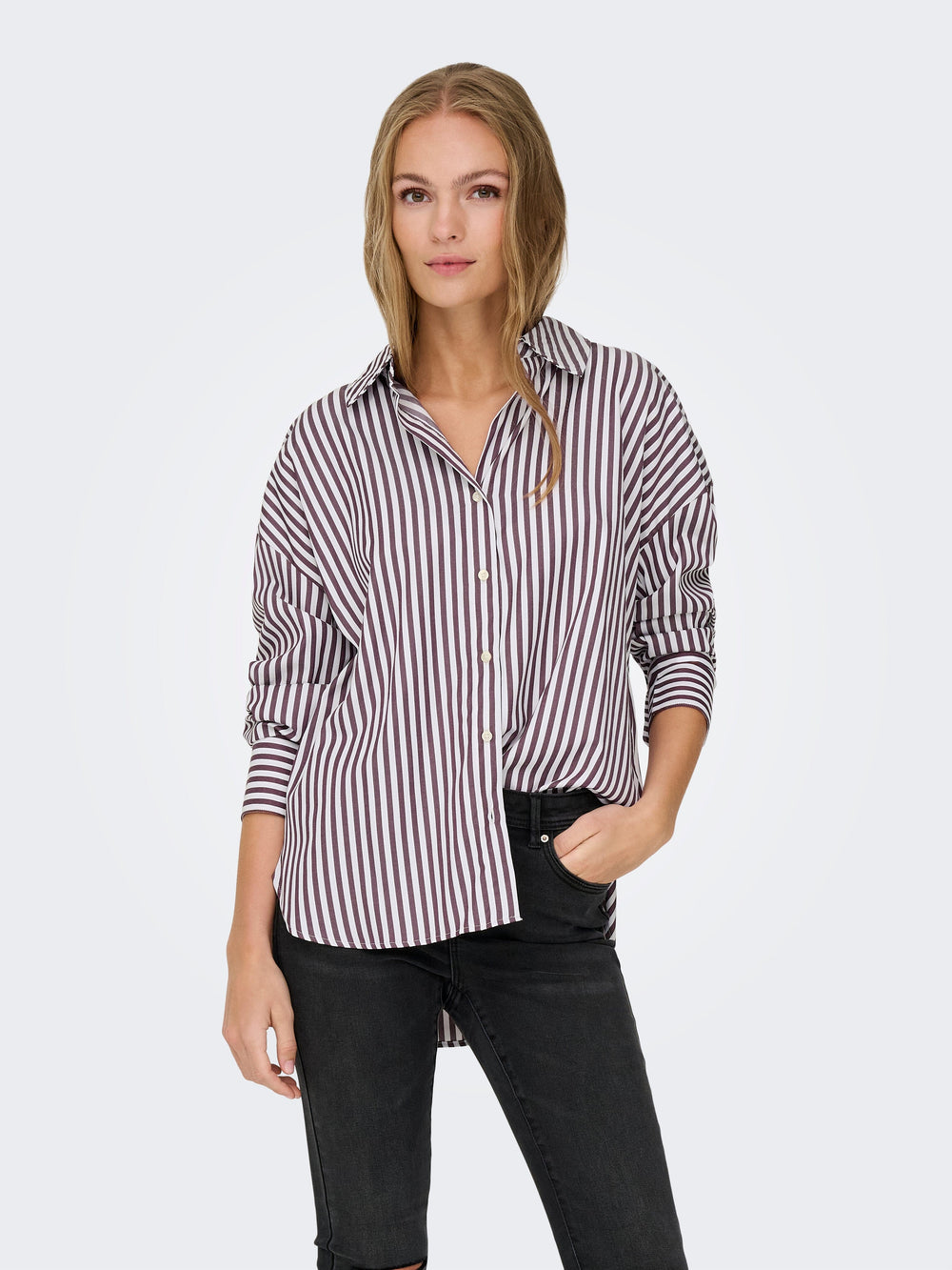 JDY - Jdyvesper L/S Loose Shirt - 4815311 Cloud Dancer Fig Skjorter