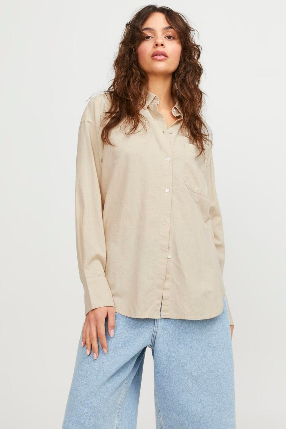 Jjxx - Jxjamie Ls Rlx Linen Blend Shirt Sn - 4388900 Cement Skjorter
