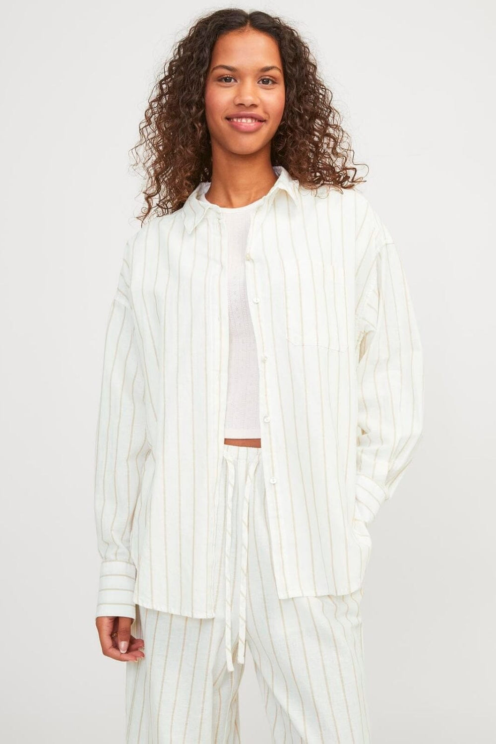 Jjxx - Jxjamie Ls Rlx Linen Blend Shirt Sn - 4468474 Blanc De Blanc Cornstalk Skjorter