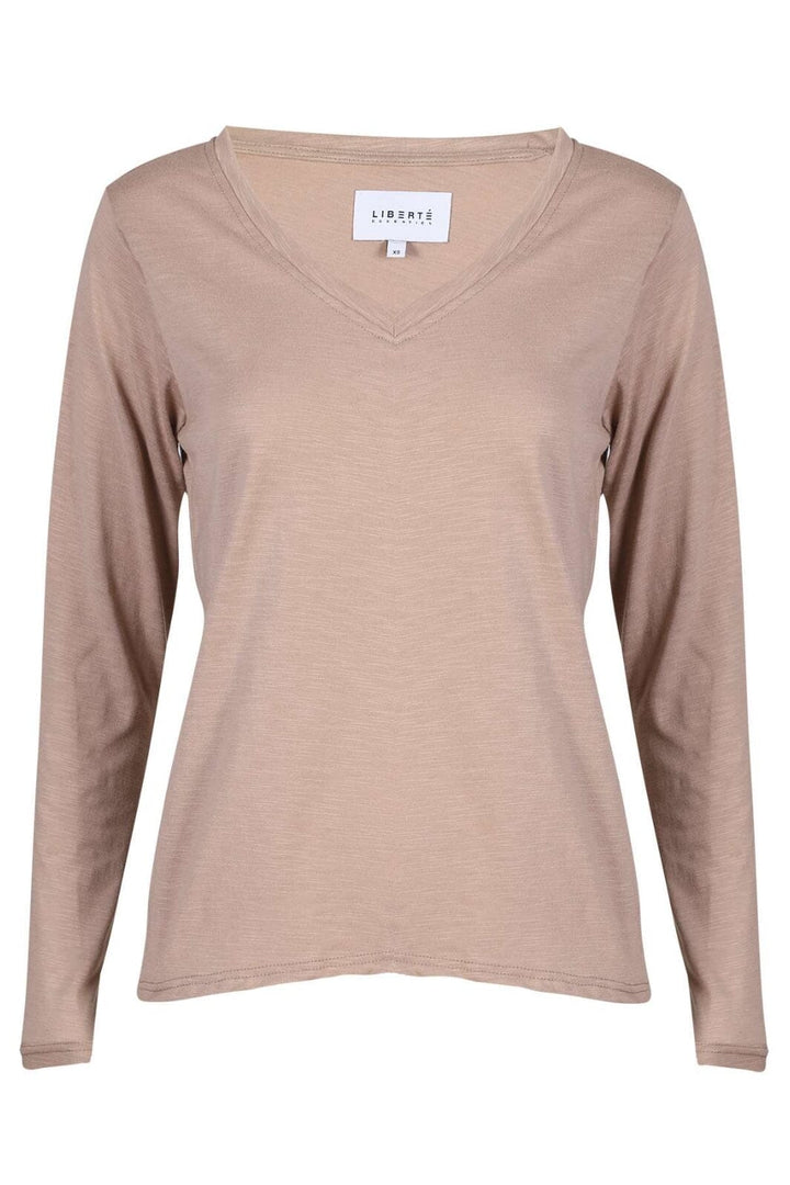Liberte - Ulla-Ls-Vneck-Tshirt 22159 - Sand T-shirts