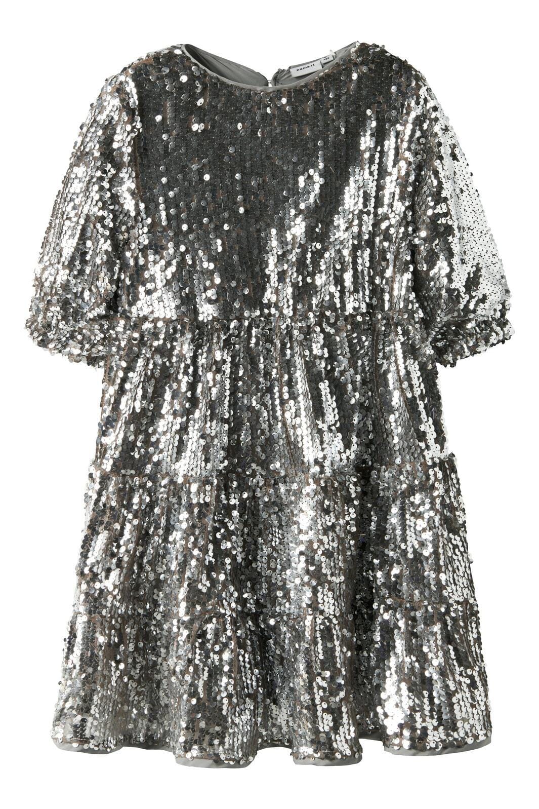 Name It - Nkfriscing 3/4 Sl Dress - 4874447 Silver Kjoler