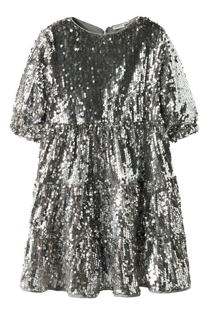 Name It - Nkfriscing 3/4 Sl Dress - 4874447 Silver Kjoler