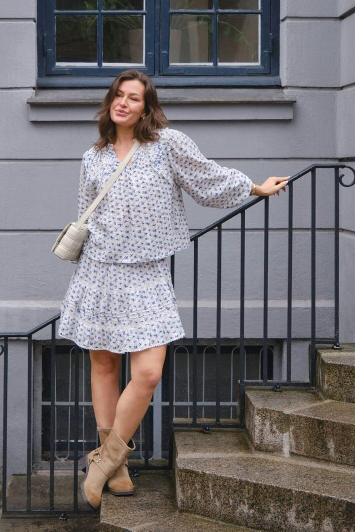 Neo Noir - Alett Dot Flower Skirt 165350 - 140 - Blue Nederdele