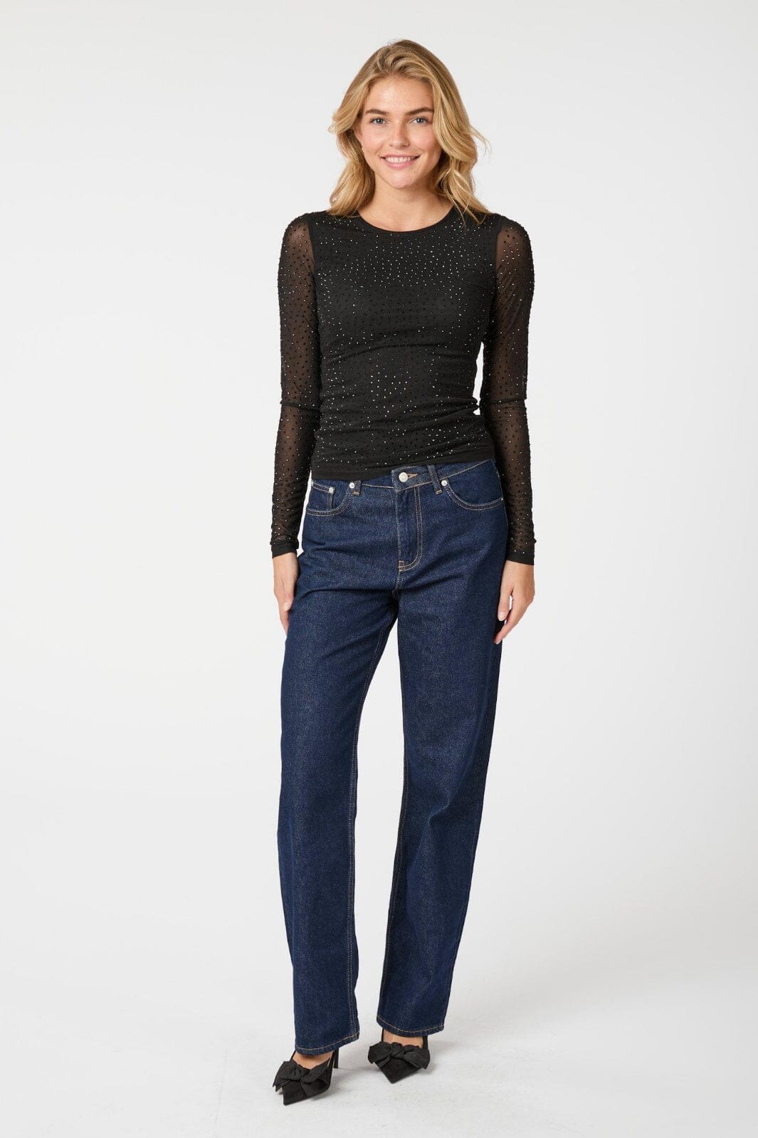 Neo Noir - Basira Stone Mesh Blouse - Black Bluser