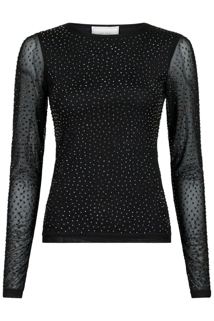 Neo Noir - Basira Stone Mesh Blouse - Black Bluser