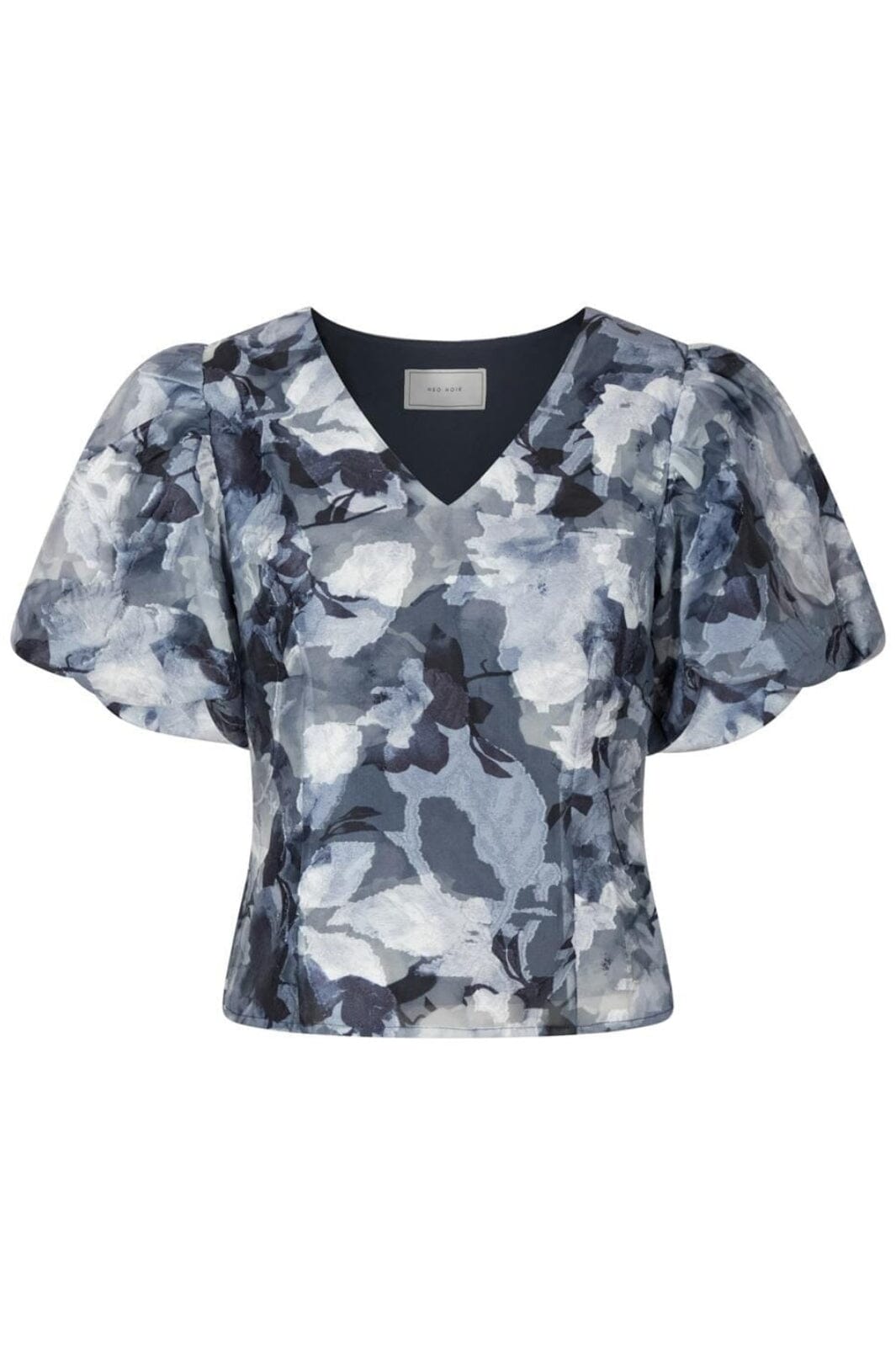 Neo Noir - Camia Brocade Floral Blouse - Floral Grey Toppe