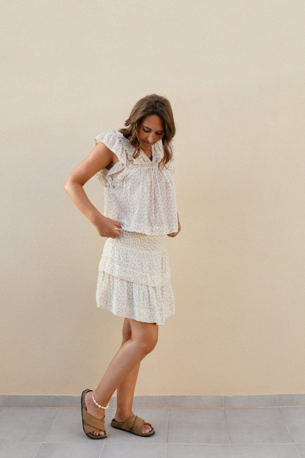 Neo Noir - Jayla Basic Blossom Top - Creme Toppe