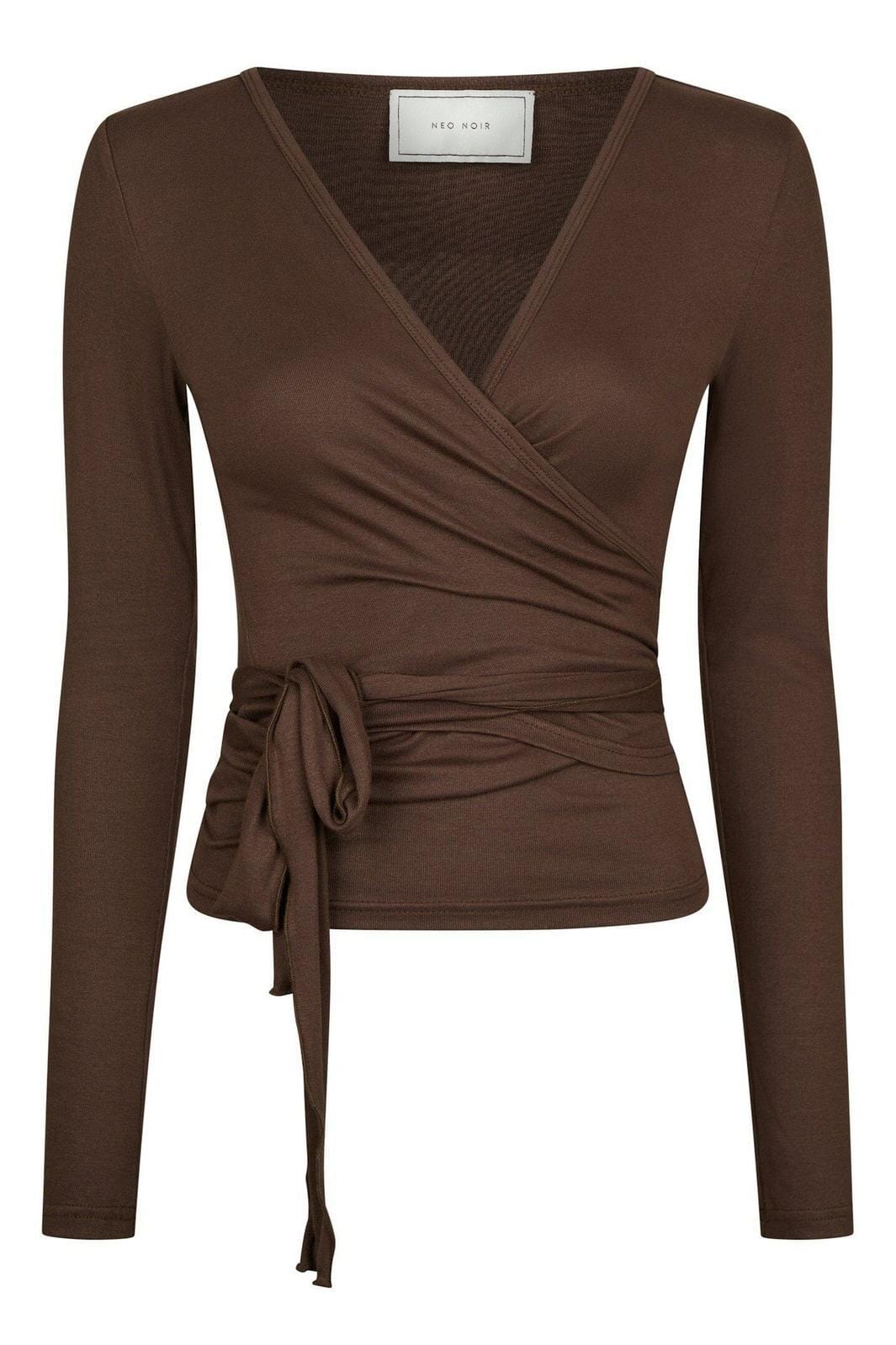 Neo Noir - Nia Jersey Wrap Blouse 165501 - 584 - Chocolate Brown Bluser
