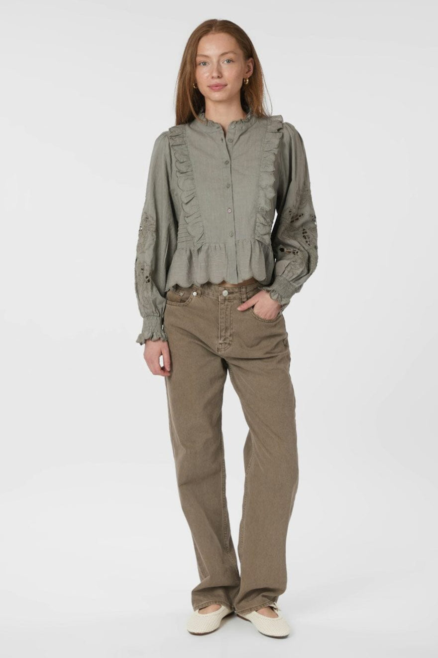 Neo Noir - Petrine Embroidery Blouse 161136 - 627 - Smoke Green