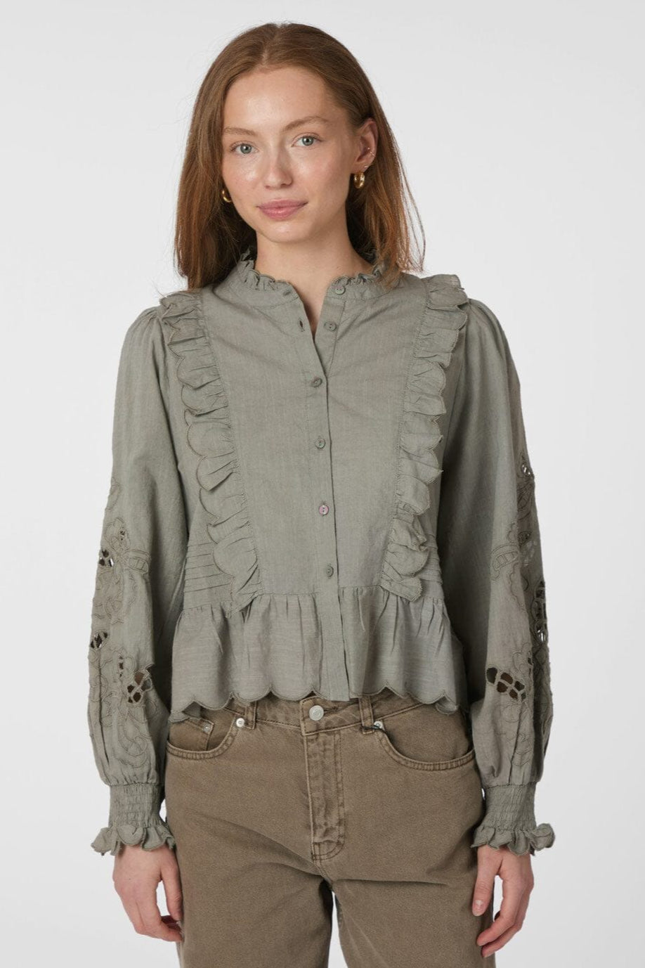 Neo Noir - Petrine Embroidery Blouse 161136 - 627 - Smoke Green
