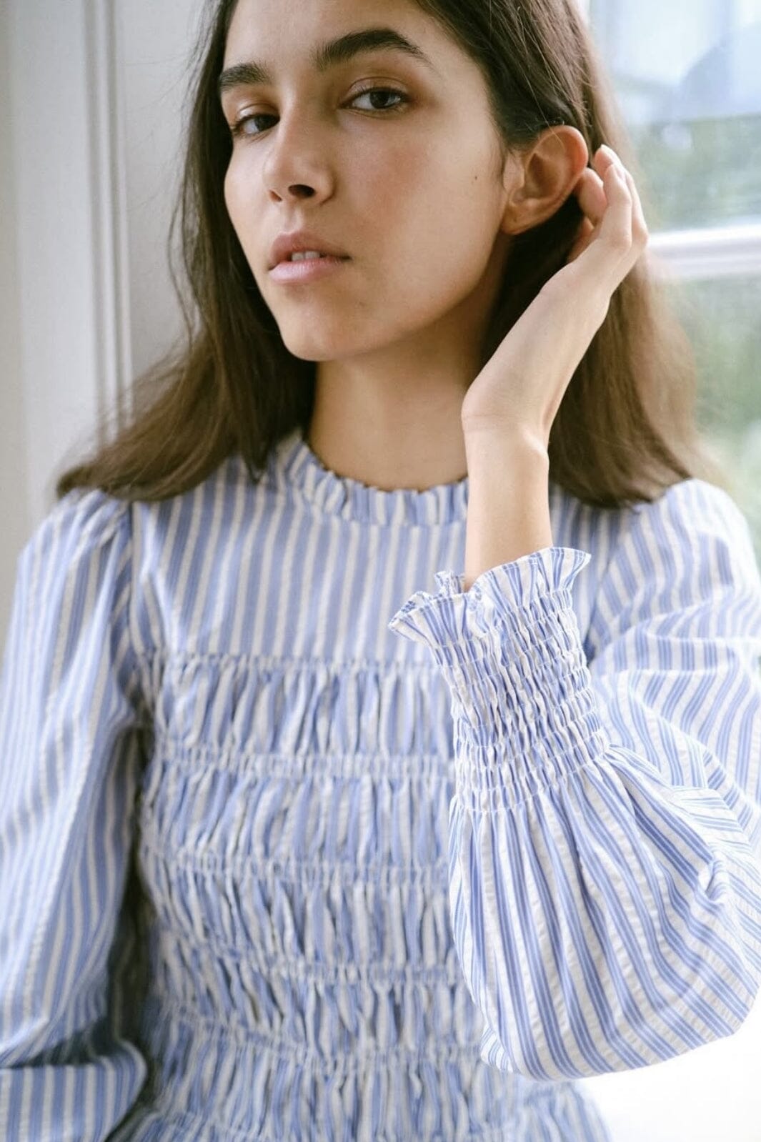Neo Noir - Possa Stripe Smock Blouse 164667 - 145 - Light Blue Bluser