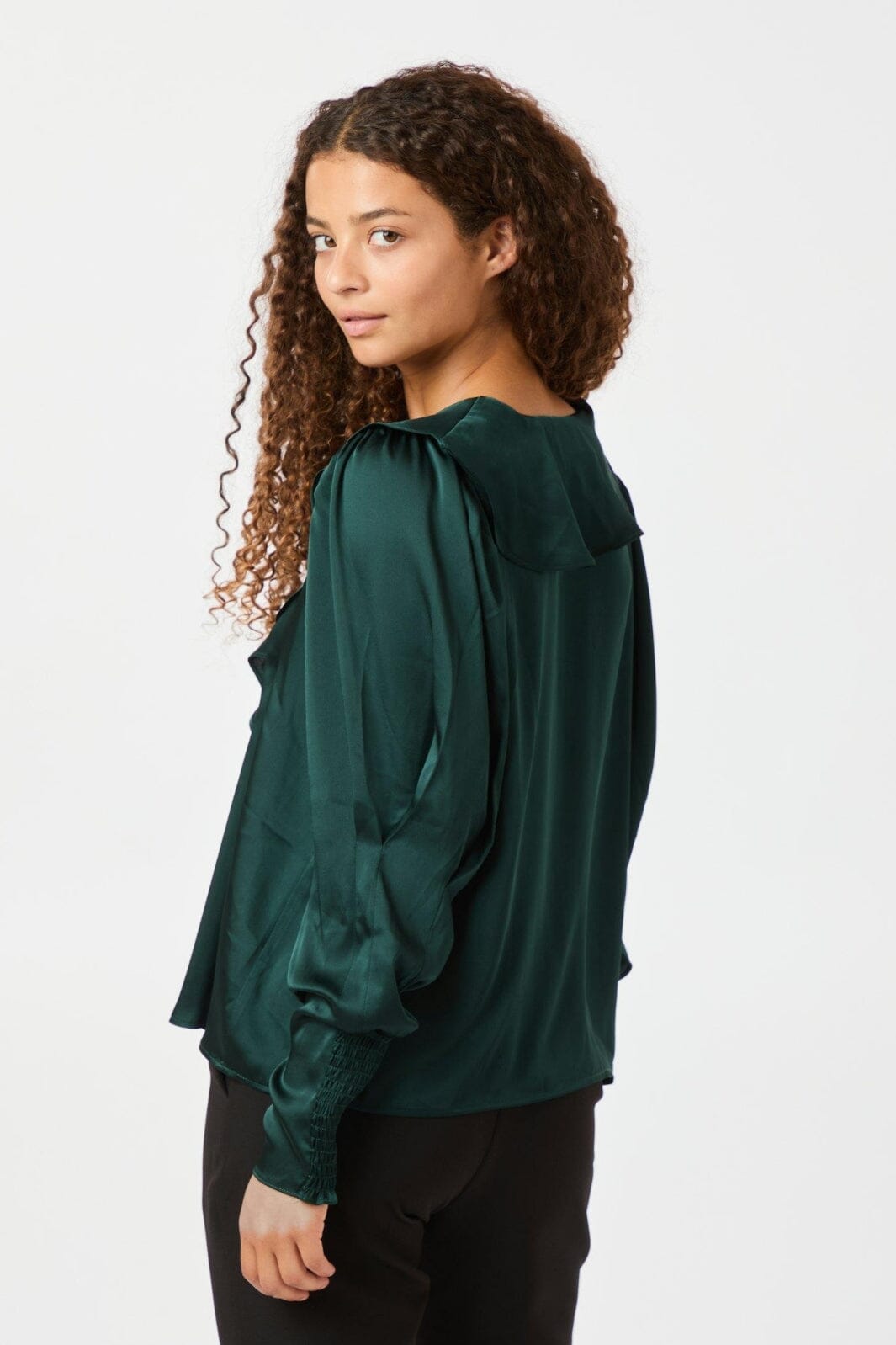 Neo Noir - Sandie Sateen Blouse 160963 - Dark Green Bluser