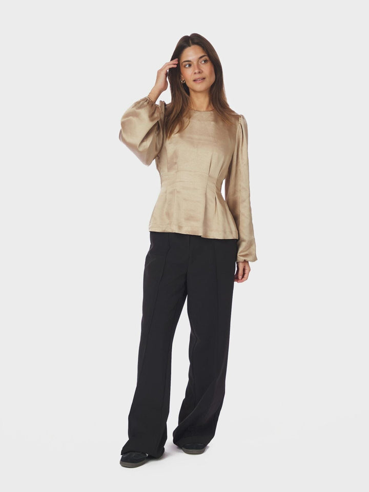 Neo Noir - Vanya Crushed Sateen Blouse 167481 - 221 - Gold Bluser