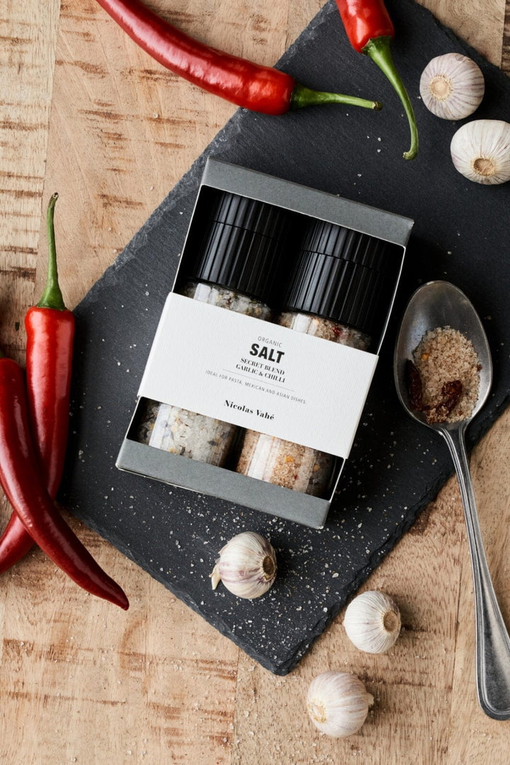Nicolas Vahe - Gaveæske, Nicolas Vahé Organic Secret blend & Salt, Garlic & Chilli