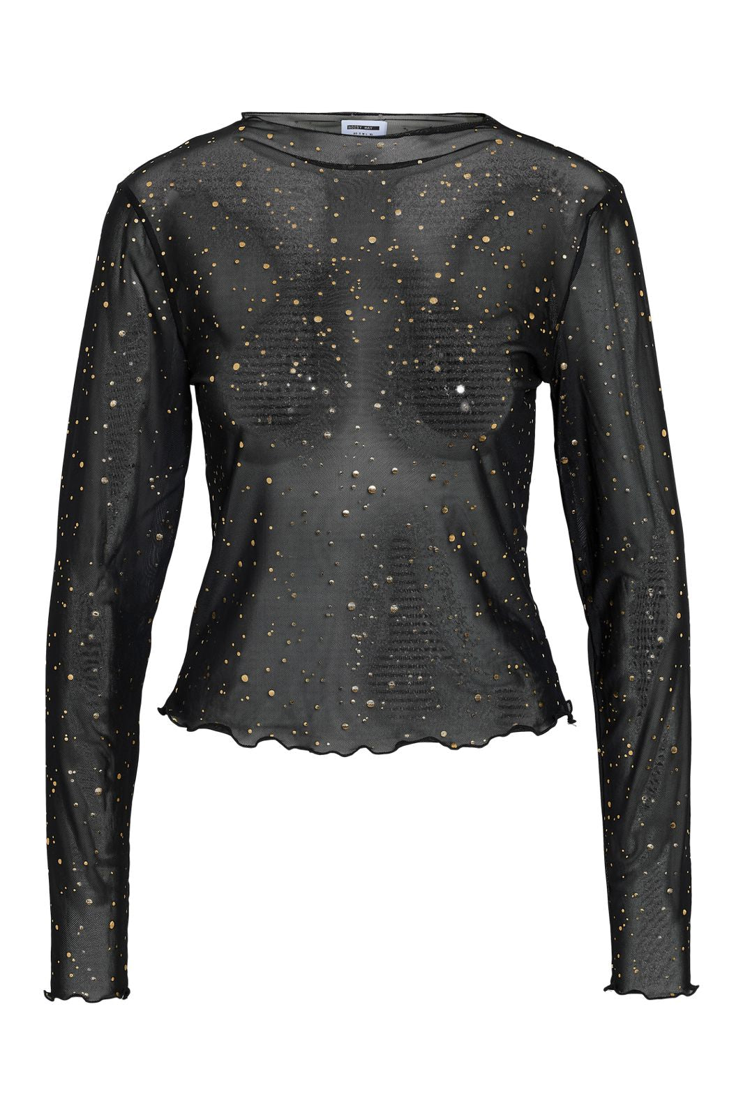 Noisy May - Nmstar Foil L/S High Neck Mesh Fwd - 4929443 Black Gold Speckles